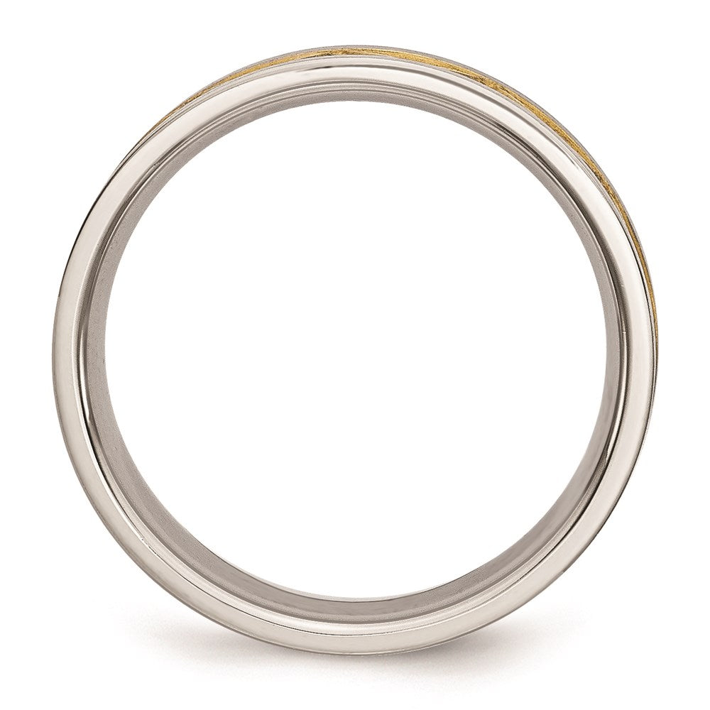 Women's Fashion Jewelry, Chisel Brand Stainless Steel Grooved Yellow IP-plated Ladies 6mm Brushed Ring Band