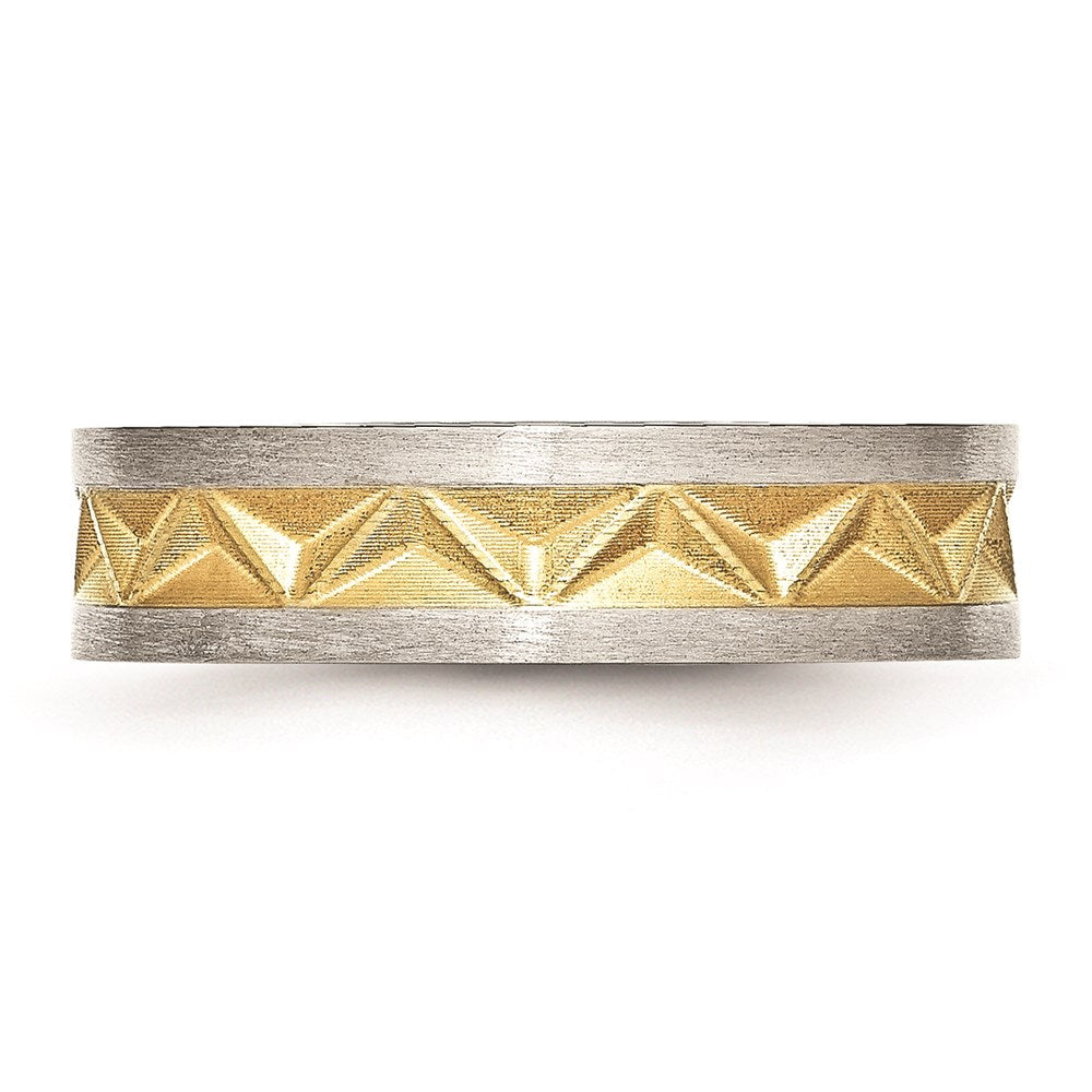 Women's Fashion Jewelry, Chisel Brand Stainless Steel Grooved Yellow IP-plated Ladies 6mm Brushed Ring Band