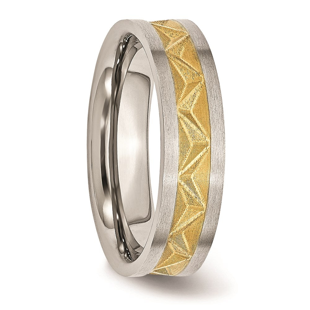 Women's Fashion Jewelry, Chisel Brand Stainless Steel Grooved Yellow IP-plated Ladies 6mm Brushed Ring Band