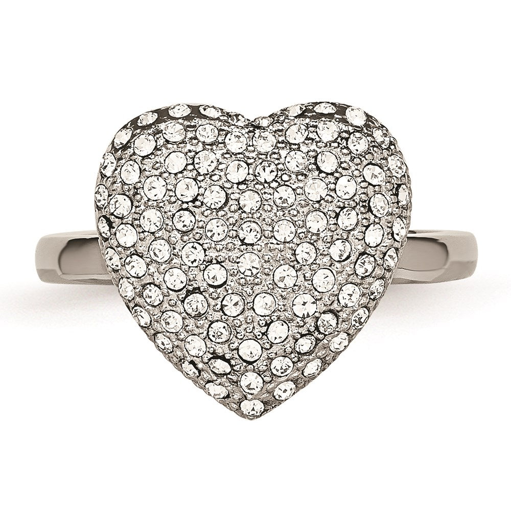 Women's Fashion Jewelry, Chisel Brand Stainless Steel Polished w/ Preciosa Crystal Heart Ring