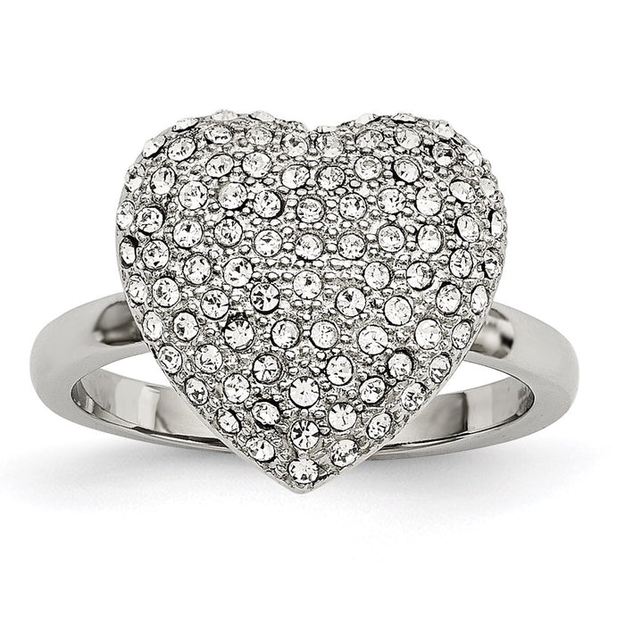 Women's Fashion Jewelry, Chisel Brand Stainless Steel Polished w/ Preciosa Crystal Heart Ring