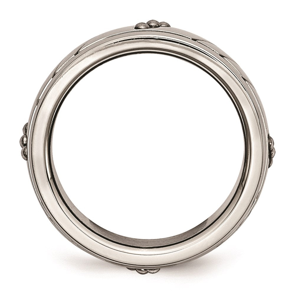 Unisex Fashion Jewelry, Chisel Brand Stainless Steel Polished Beaded Grooved Ring