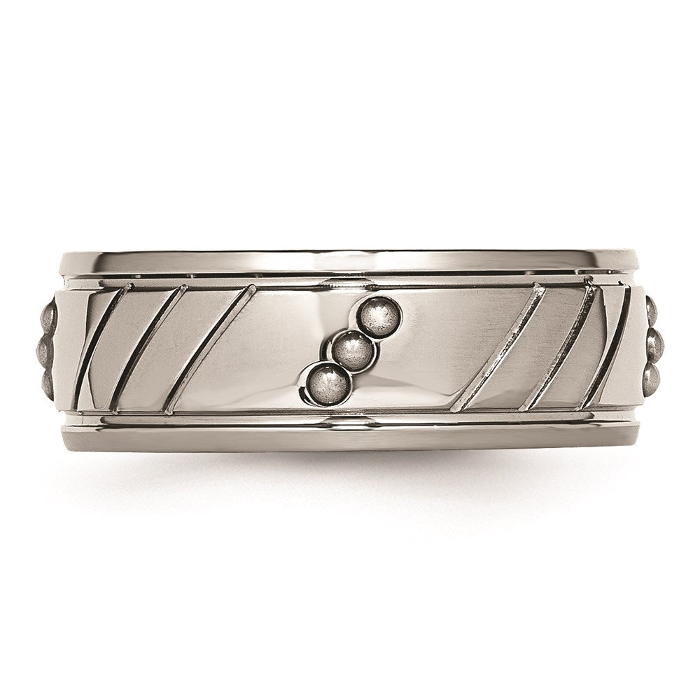 Unisex Fashion Jewelry, Chisel Brand Stainless Steel Polished Beaded Grooved Ring