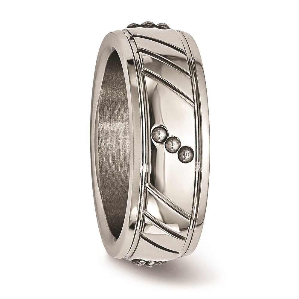 Unisex Fashion Jewelry, Chisel Brand Stainless Steel Polished Beaded Grooved Ring