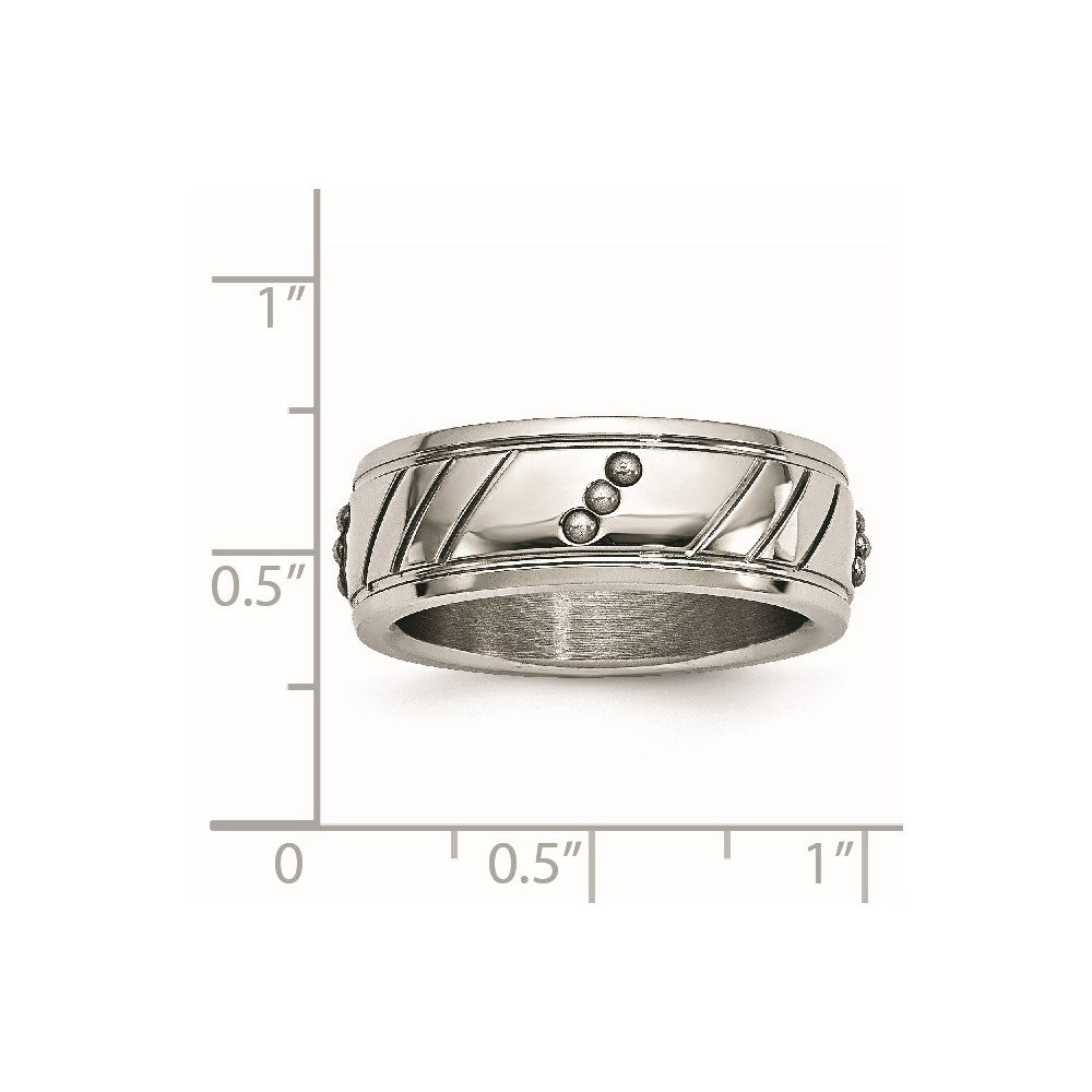 Unisex Fashion Jewelry, Chisel Brand Stainless Steel Polished Beaded Grooved Ring
