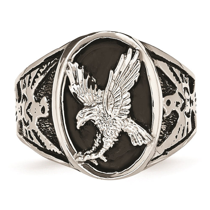Men's Fashion Jewelry, Chisel Brand Stainless Steel Polished Enameled Eagle Ring