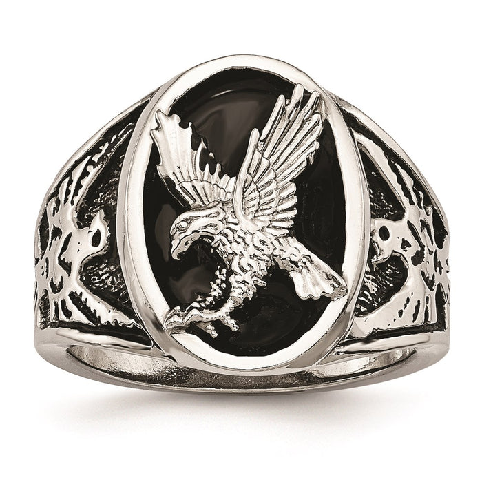 Men's Fashion Jewelry, Chisel Brand Stainless Steel Polished Enameled Eagle Ring