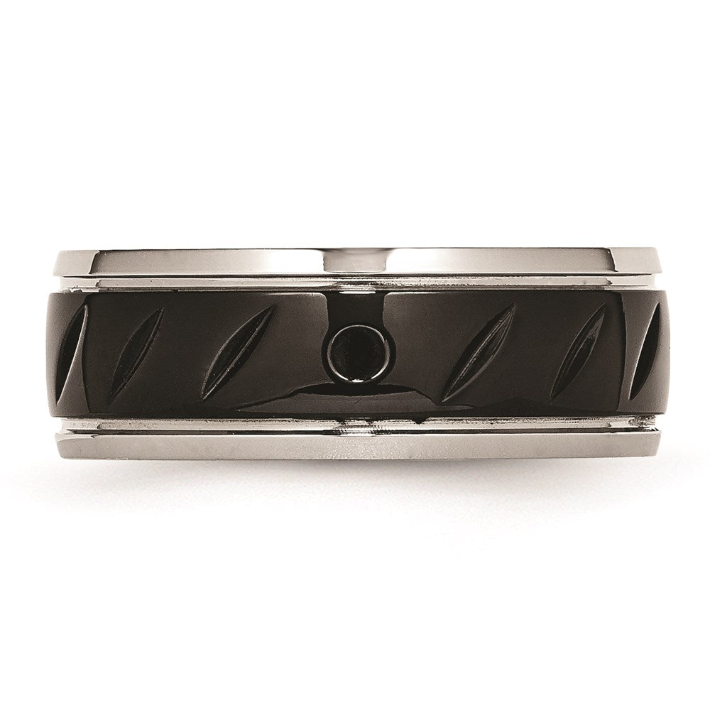 Unisex Fashion Jewelry, Chisel Brand Stainless Steel Polished Black IP Grooved Ring