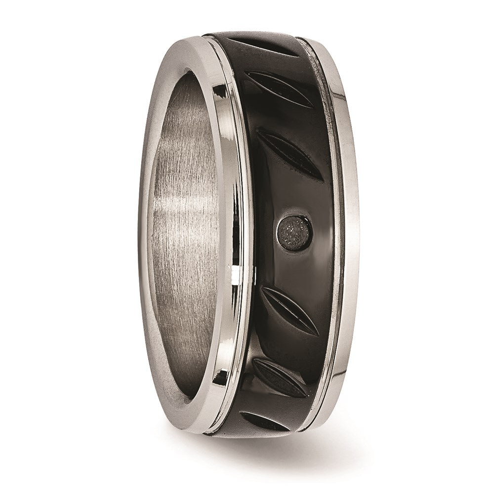 Unisex Fashion Jewelry, Chisel Brand Stainless Steel Polished Black IP Grooved Ring