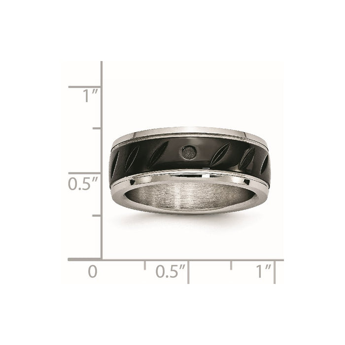 Unisex Fashion Jewelry, Chisel Brand Stainless Steel Polished Black IP Grooved Ring