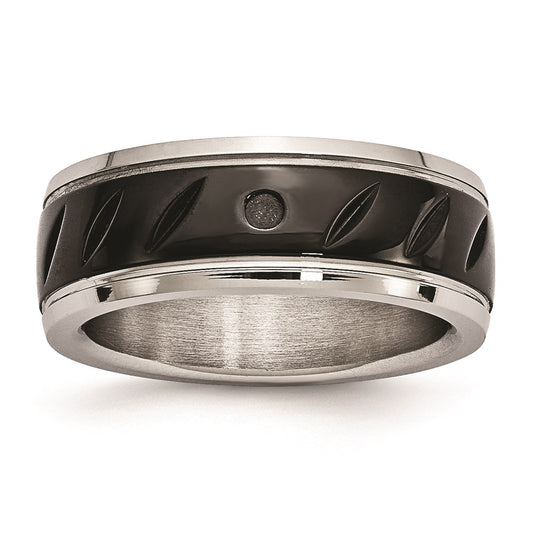 Unisex Fashion Jewelry, Chisel Brand Stainless Steel Polished Black IP Grooved Ring