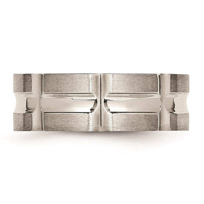 Unisex Fashion Jewelry, Chisel Brand Stainless Steel Brushed and Polished Grooved Ring