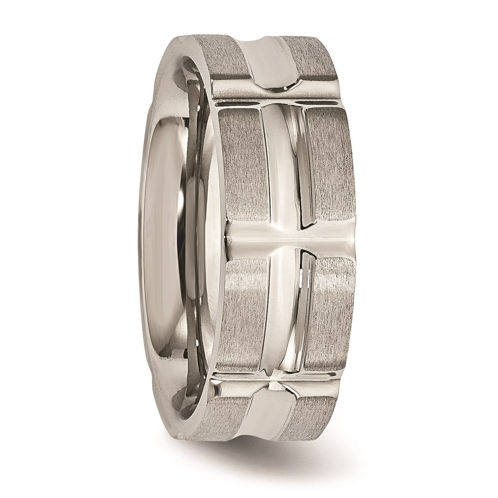 Unisex Fashion Jewelry, Chisel Brand Stainless Steel Brushed and Polished Grooved Ring
