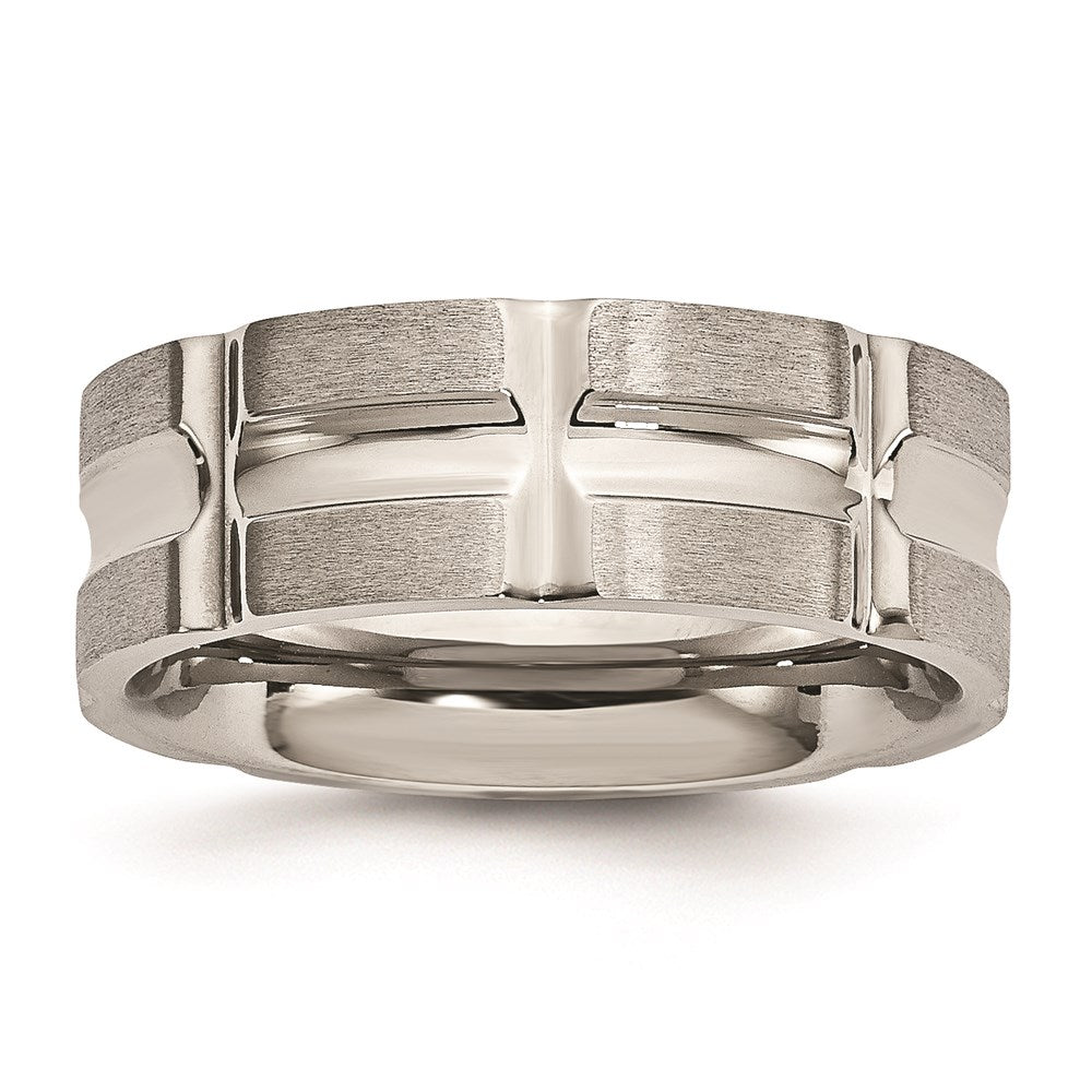 Unisex Fashion Jewelry, Chisel Brand Stainless Steel Brushed and Polished Grooved Ring