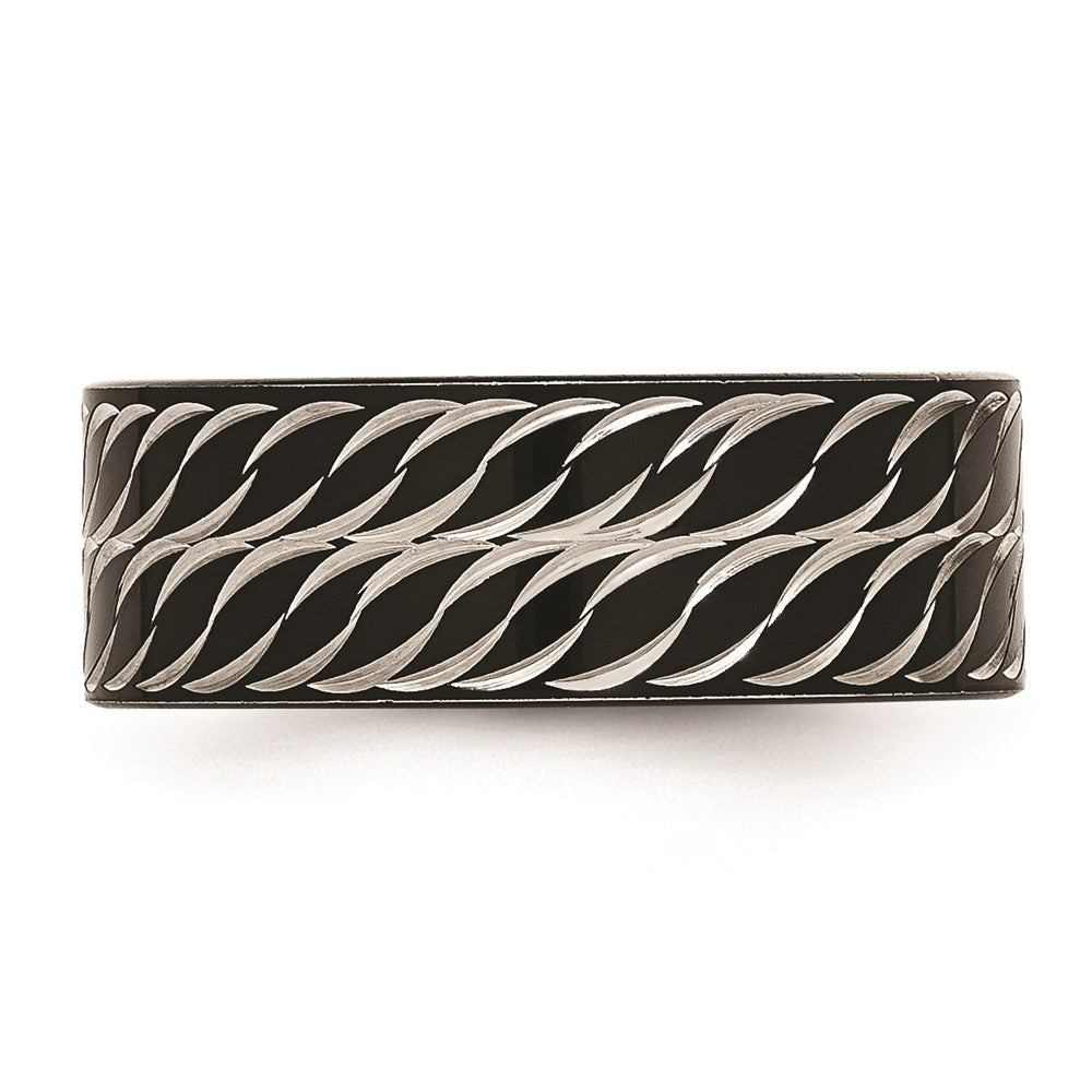 Unisex Fashion Jewelry, Chisel Brand Stainless Steel Polished Black IP Diamond-Cut Ring