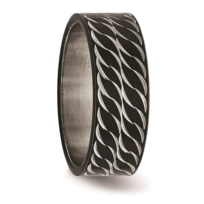 Unisex Fashion Jewelry, Chisel Brand Stainless Steel Polished Black IP Diamond-Cut Ring