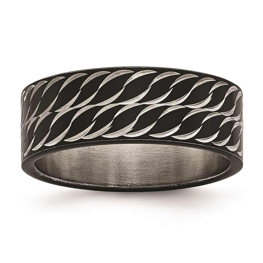 Unisex Fashion Jewelry, Chisel Brand Stainless Steel Polished Black IP Diamond-Cut Ring