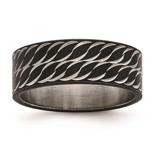 Unisex Fashion Jewelry, Chisel Brand Stainless Steel Polished Black IP Diamond-Cut Ring