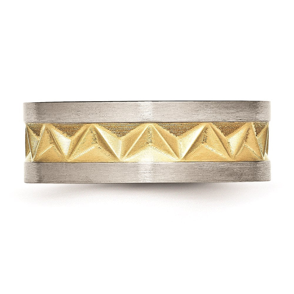 Men's Fashion Jewelry, Chisel Brand Stainless Steel Grooved Yellow IP-plated Mens 8mm Brushed Ring Band
