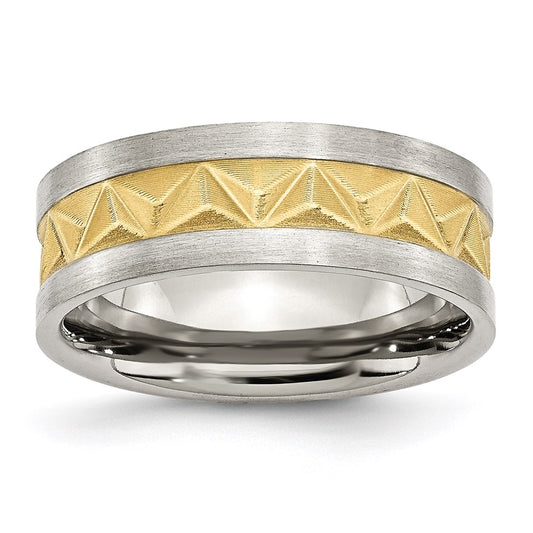 Men's Fashion Jewelry, Chisel Brand Stainless Steel Grooved Yellow IP-plated Mens 8mm Brushed Ring Band