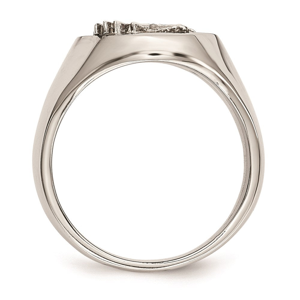 Men's Fashion Jewelry, Chisel Brand Stainless Steel Polished w/Sterling Silver Rhodium-plated Eagle Ring