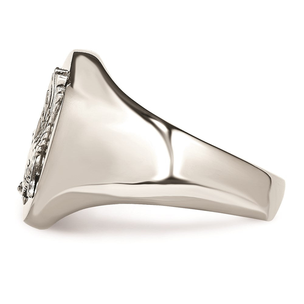 Men's Fashion Jewelry, Chisel Brand Stainless Steel Polished w/Sterling Silver Rhodium-plated Eagle Ring