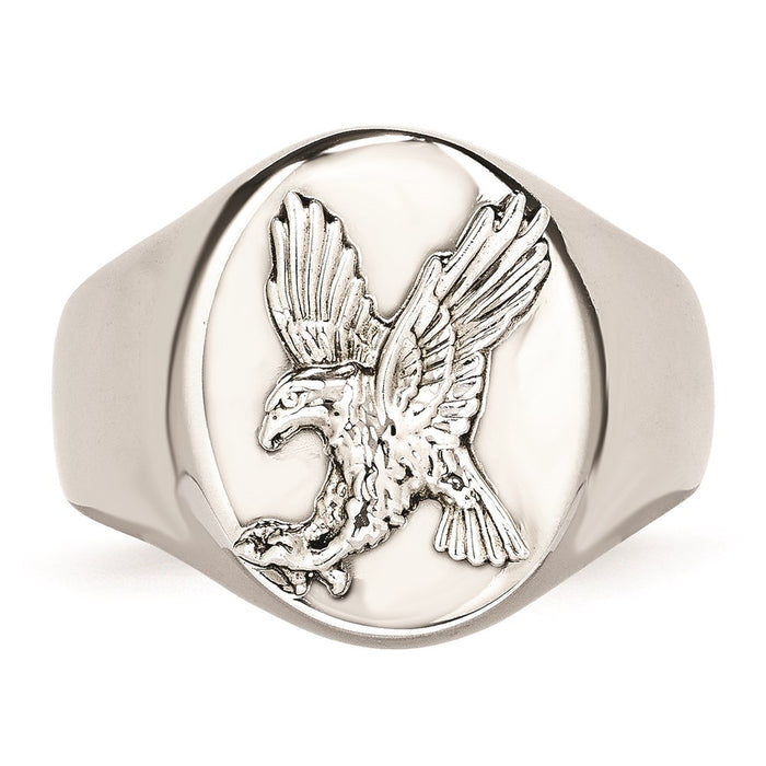 Men's Fashion Jewelry, Chisel Brand Stainless Steel Polished w/Sterling Silver Rhodium-plated Eagle Ring