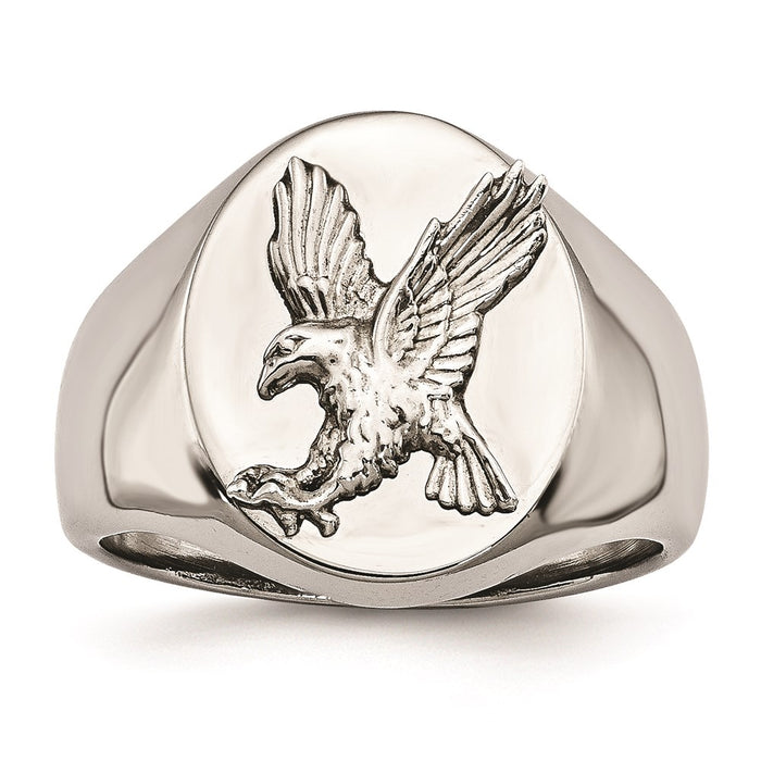 Men's Fashion Jewelry, Chisel Brand Stainless Steel Polished w/Sterling Silver Rhodium-plated Eagle Ring