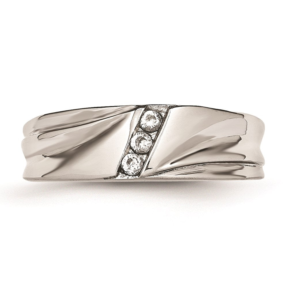 Unisex Fashion Jewelry, Chisel Brand Stainless Steel Polished with CZ Ring