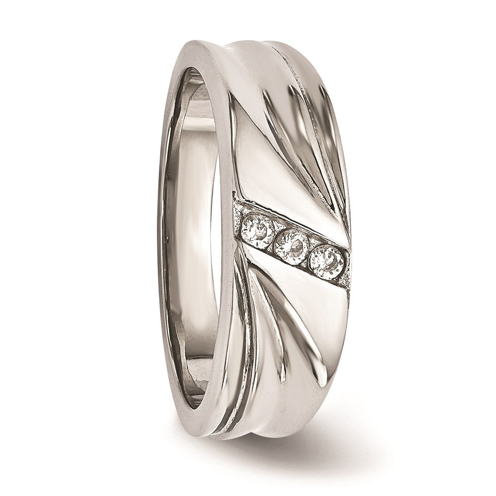 Unisex Fashion Jewelry, Chisel Brand Stainless Steel Polished with CZ Ring