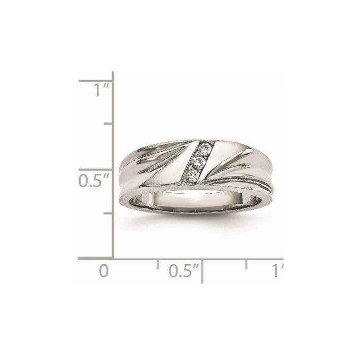 Unisex Fashion Jewelry, Chisel Brand Stainless Steel Polished with CZ Ring