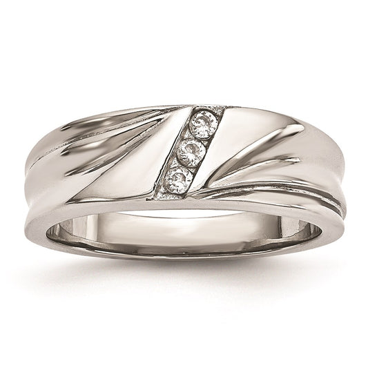 Unisex Fashion Jewelry, Chisel Brand Stainless Steel Polished with CZ Ring