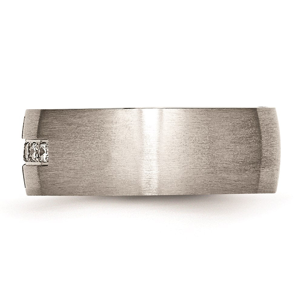 Unisex Fashion Jewelry, Chisel Brand Stainless Steel Brushed CZ Cross Ring
