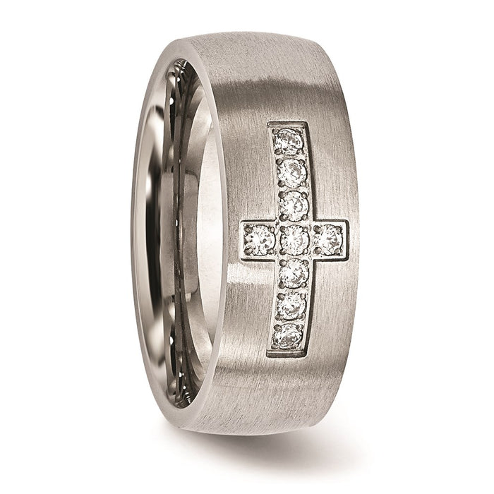 Unisex Fashion Jewelry, Chisel Brand Stainless Steel Brushed CZ Cross Ring