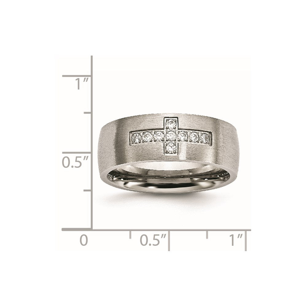 Unisex Fashion Jewelry, Chisel Brand Stainless Steel Brushed CZ Cross Ring