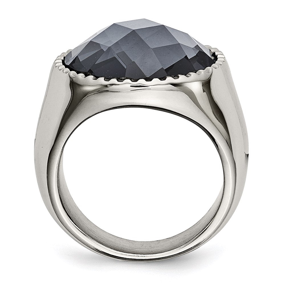 Women's Fashion Jewelry, Chisel Brand Stainless Steel Polished Grey Glass Ring