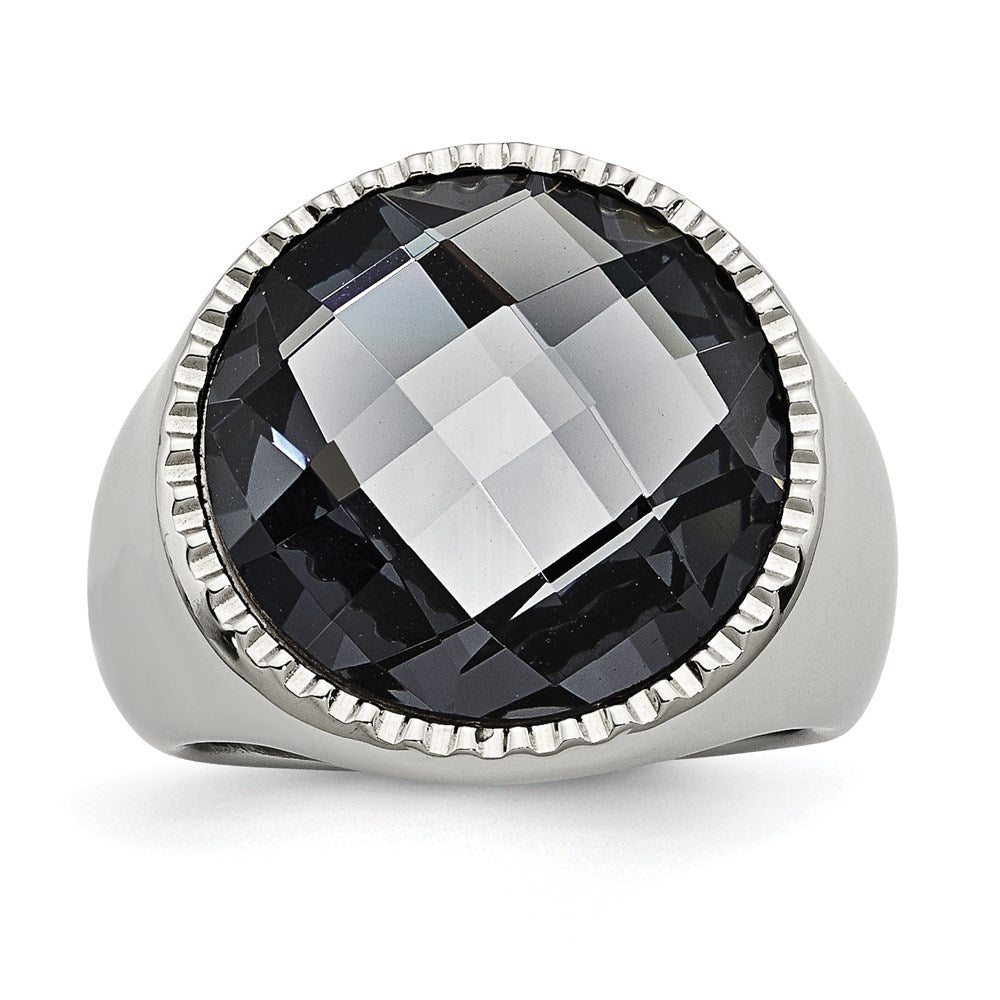 Women's Fashion Jewelry, Chisel Brand Stainless Steel Polished Grey Glass Ring