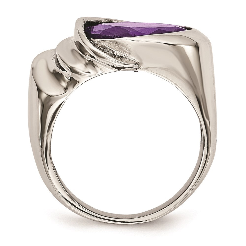 Women's Fashion Jewelry, Chisel Brand Stainless Steel Polished with Purple CZ Ring