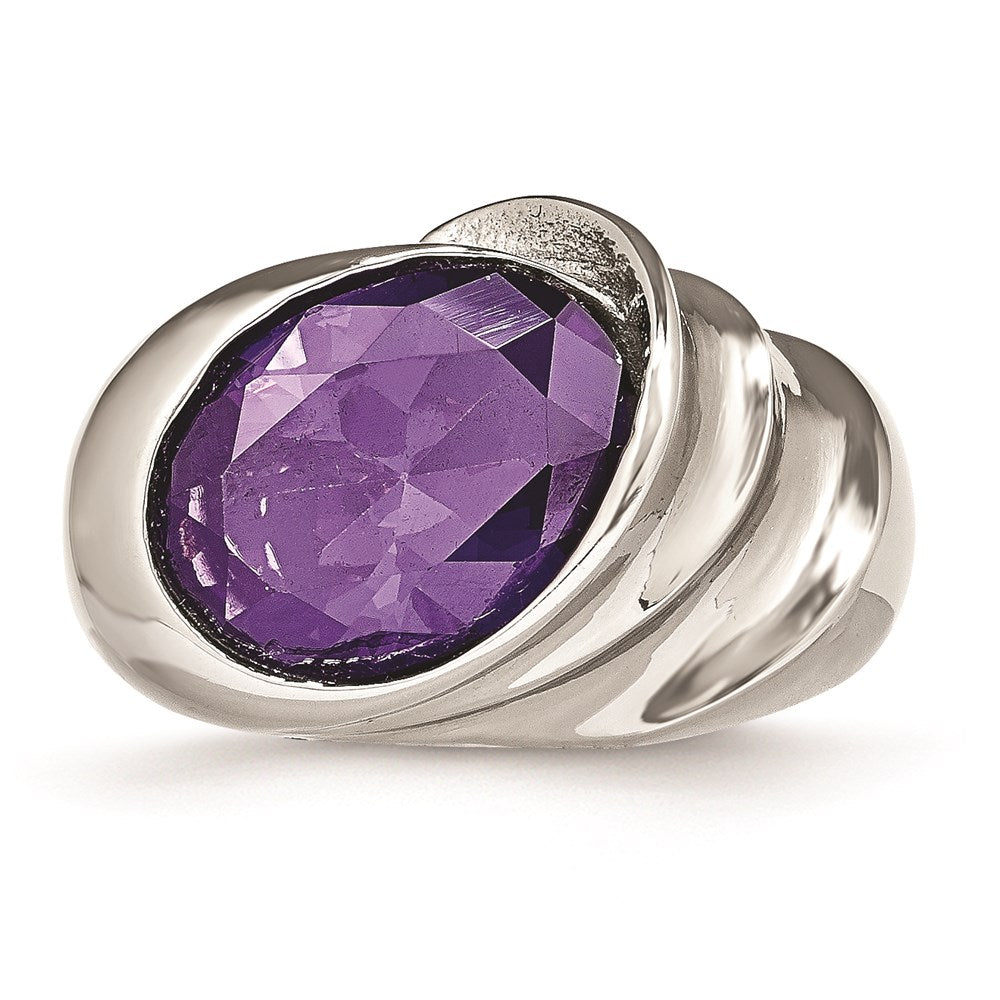 Women's Fashion Jewelry, Chisel Brand Stainless Steel Polished with Purple CZ Ring