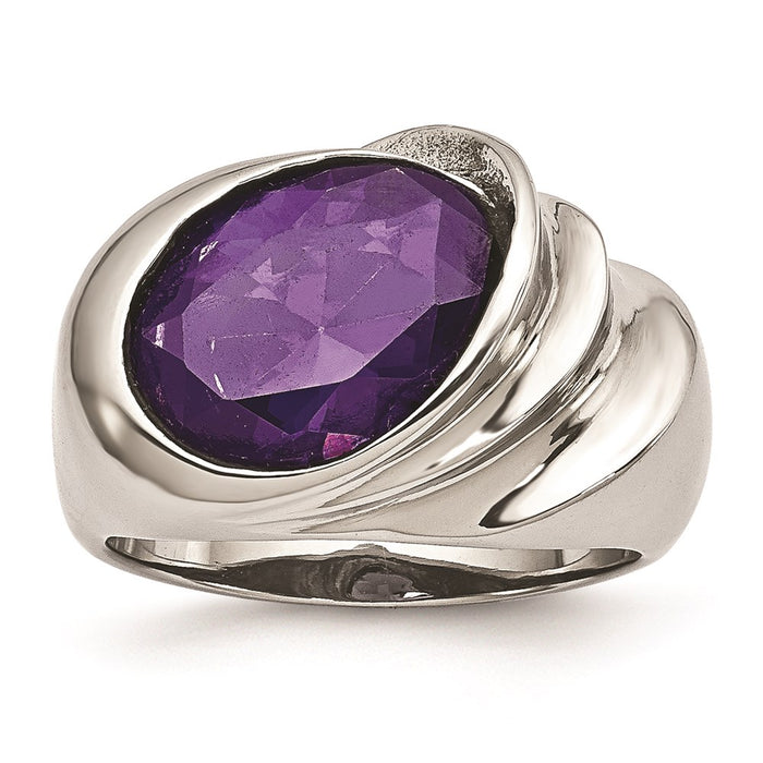 Women's Fashion Jewelry, Chisel Brand Stainless Steel Polished with Purple CZ Ring