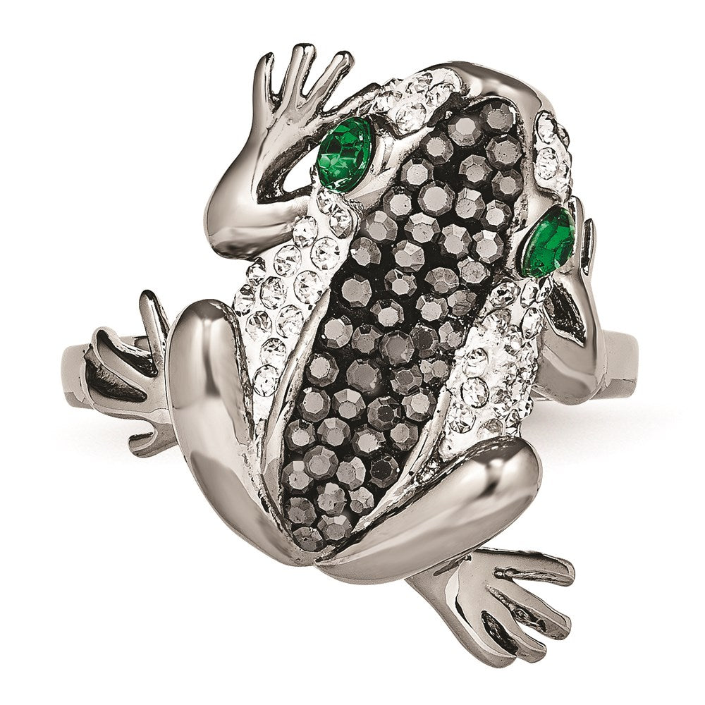 Women's Fashion Jewelry, Chisel Brand Stainless Steel Polished with Crystal Frog Ring