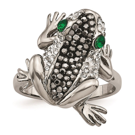 Women's Fashion Jewelry, Chisel Brand Stainless Steel Polished with Crystal Frog Ring