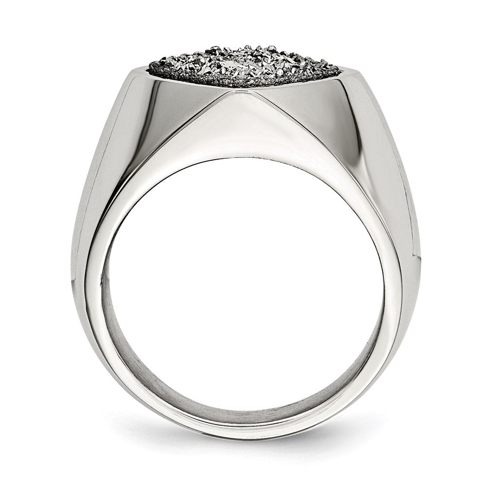 Women's Fashion Jewelry, Chisel Brand Stainless Steel Polished with Silver Druzy Ring