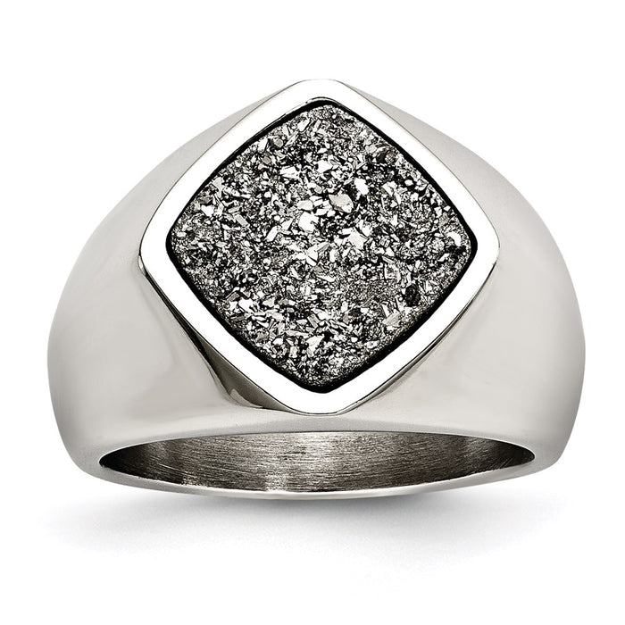Women's Fashion Jewelry, Chisel Brand Stainless Steel Polished with Silver Druzy Ring