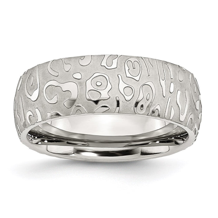 Unisex Fashion Jewelry, Chisel Brand Stainless Steel Brushed & Polished Textured 8mm Ring Band