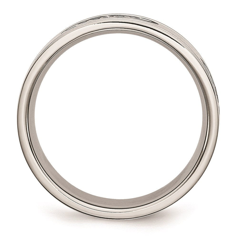 Unisex Fashion Jewelry, Chisel Brand Stainless Steel Black Rubber 7mm Ridged Edge Brushed Ring Band