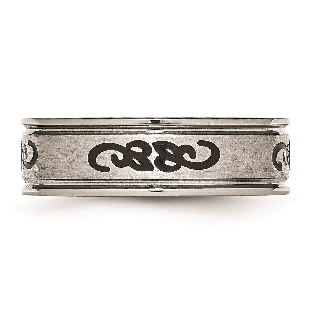 Unisex Fashion Jewelry, Chisel Brand Stainless Steel Black Rubber 7mm Ridged Edge Brushed Ring Band