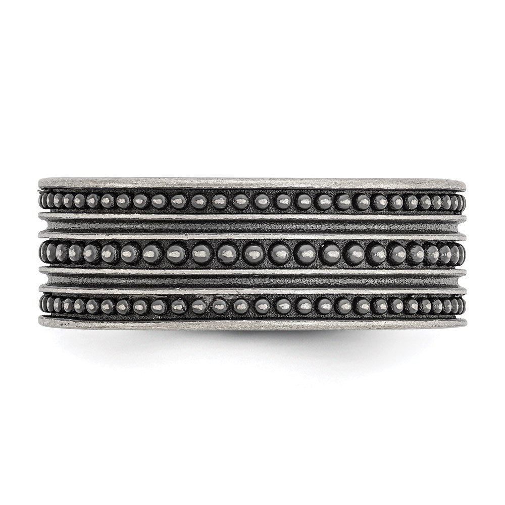 Unisex Fashion Jewelry, Chisel Brand Stainless Steel Antiqued Gun Metal IP-plated Beaded Ring Band