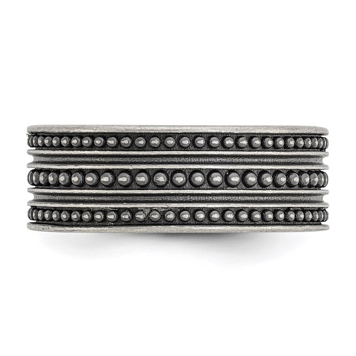 Unisex Fashion Jewelry, Chisel Brand Stainless Steel Antiqued Gun Metal IP-plated Beaded Ring Band