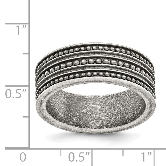 Unisex Fashion Jewelry, Chisel Brand Stainless Steel Antiqued Gun Metal IP-plated Beaded Ring Band